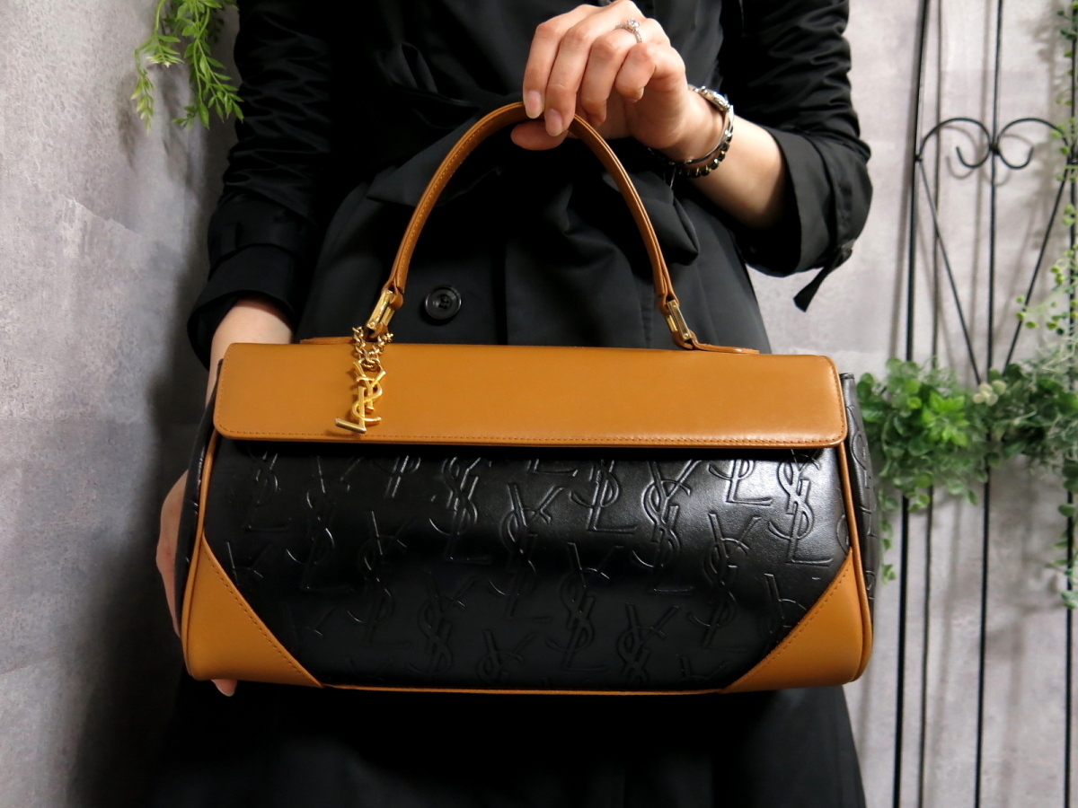 イヴサンローラン YSL ハンドバッグ オールレザー ブラック 黒