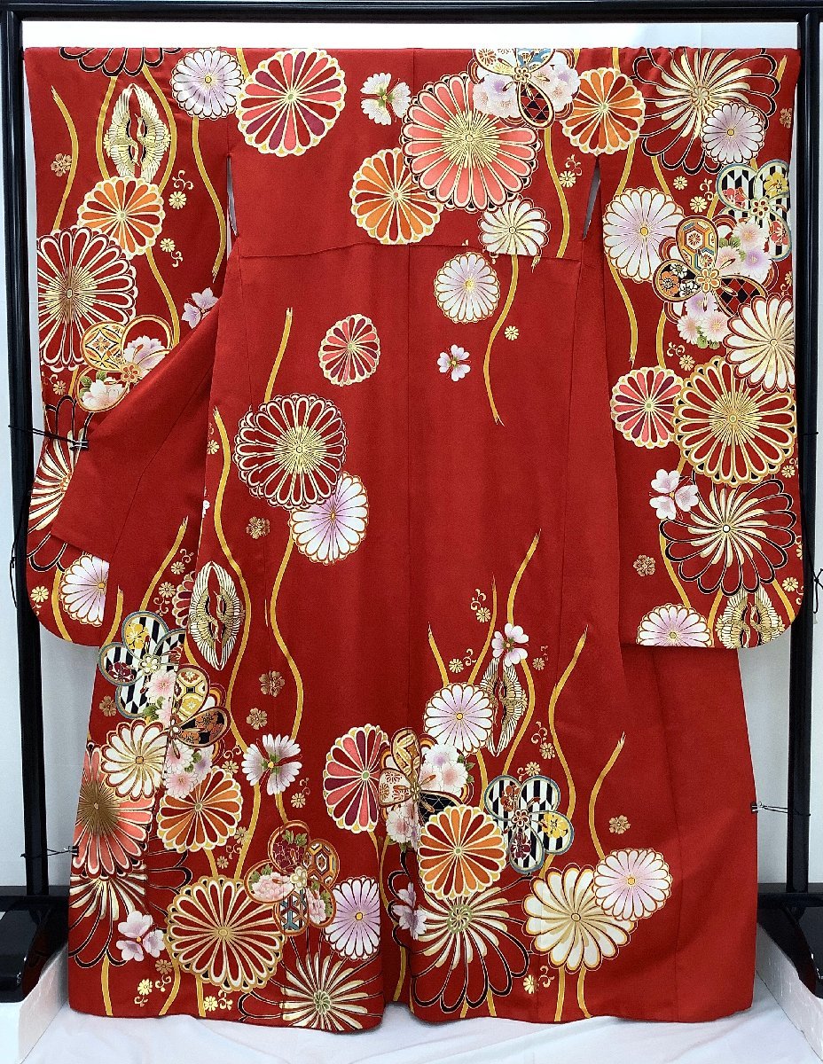 着物屋こころ□極上 振袖 長襦袢セット（袷） 型染め 飛鶴吉祥花天井文