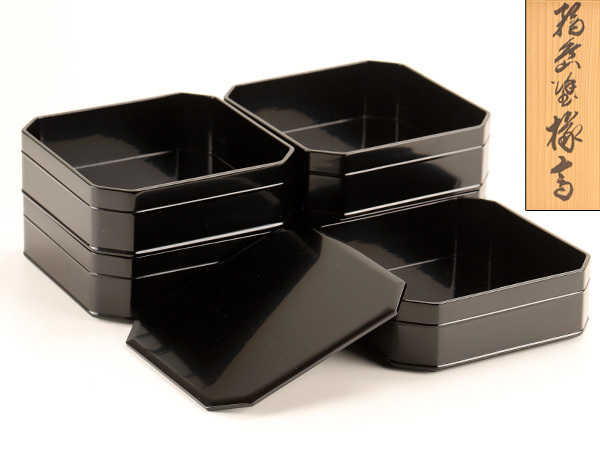輪島塗 黒漆 縁高重 五段 共箱 C 9974A 重箱｜輪島塗漆器販売 漆器通販