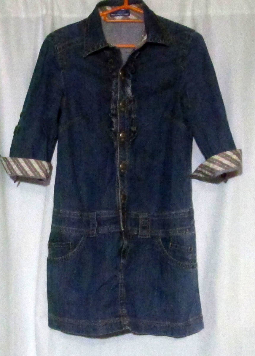 BURBERRY BLUE LABEL ストレッチデニム ワンピース 七分袖 フリル 36