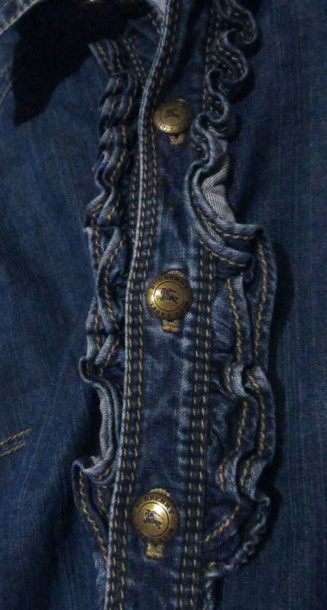 BURBERRY BLUE LABEL ストレッチデニム ワンピース 七分袖 フリル 36