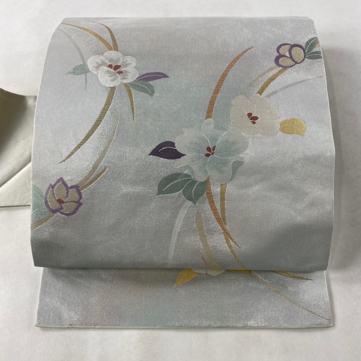 名古屋帯 美品 秀品 草花 金銀糸 灰色 正絹 【中古】 美品 名古屋帯 秀