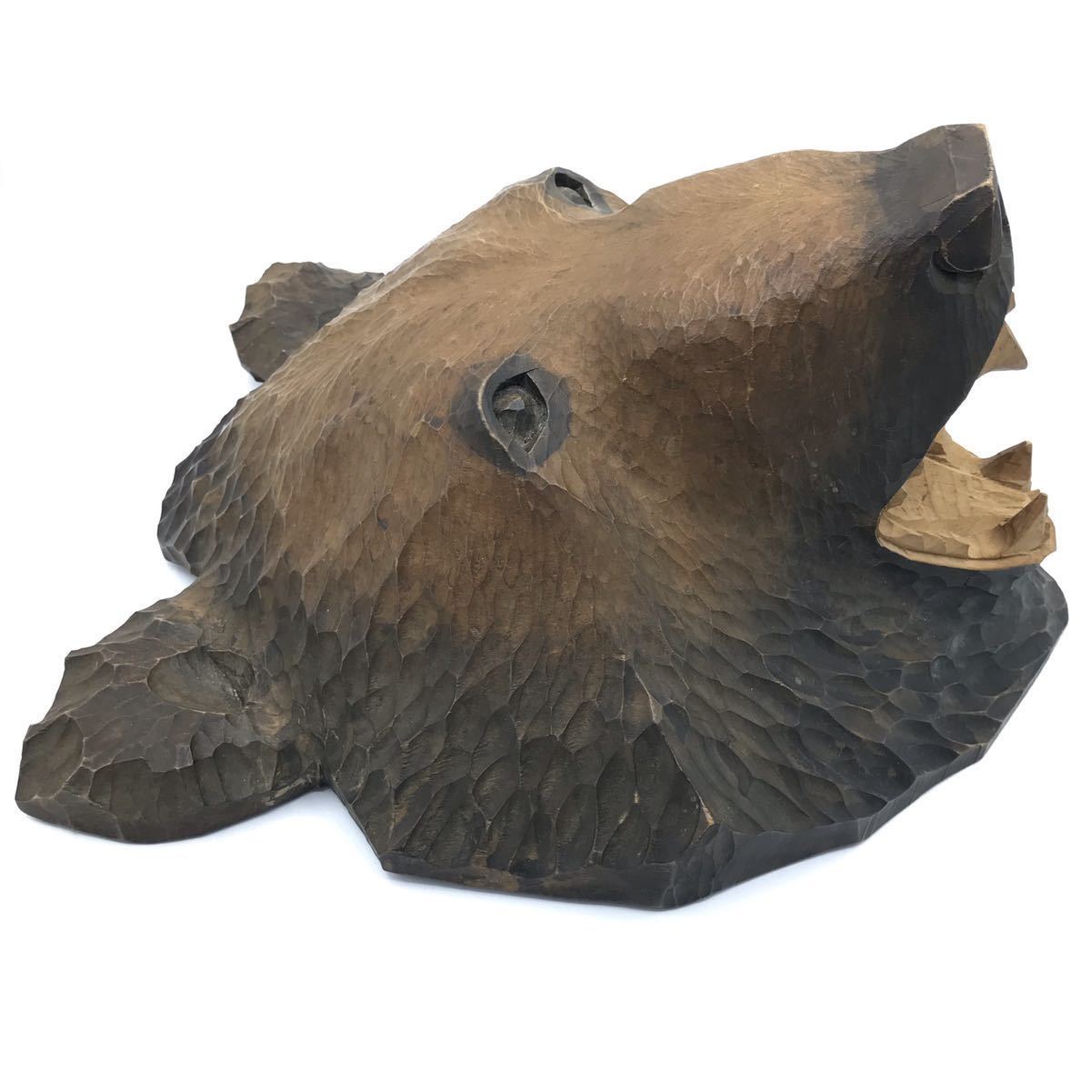 当時物 木彫り 熊 顔 頭 壁掛け 置物 30.5cm×26.5cm/北海道 民芸品