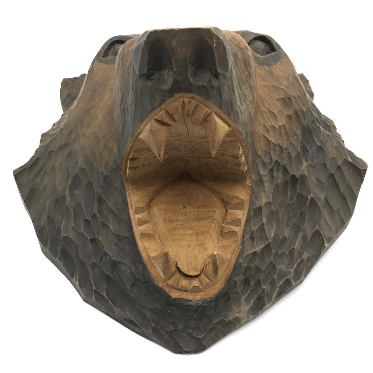 当時物 木彫り 熊 顔 頭 壁掛け 置物 30.5cm×26.5cm/北海道 民芸品