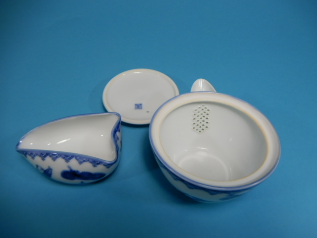 有田焼 畑萬造 染付唐子画 玉露茶器 宝瓶 湯冷まし 茶碗 セット 煎茶器