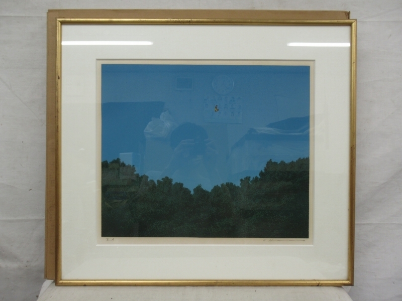 E3190 岡野浩二 「カナタ(モリ)」 リトグラフ 額装 EA(石版画 