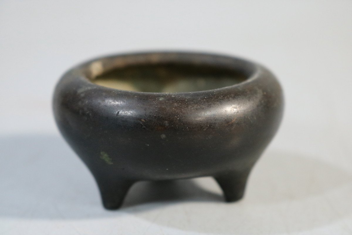 T128 古銅三脚豆香炉/アンティーク/古道具/茶道具/和骨董/47161 工芸品