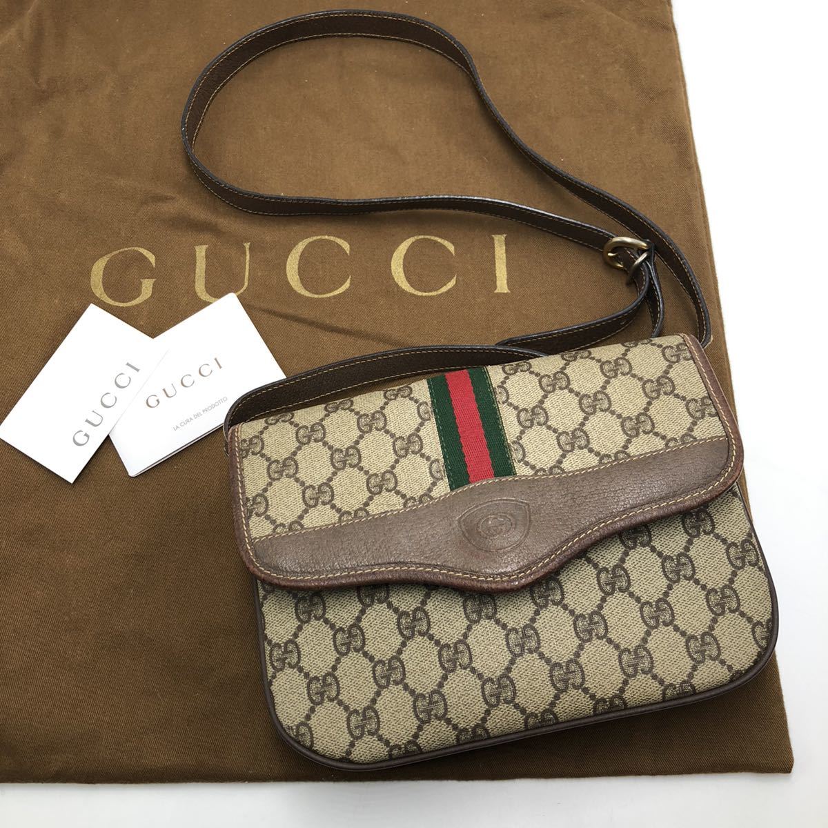 1円《極美品》 GUCCI ショルダーバッグ シェリーライン GG柄 オールド 