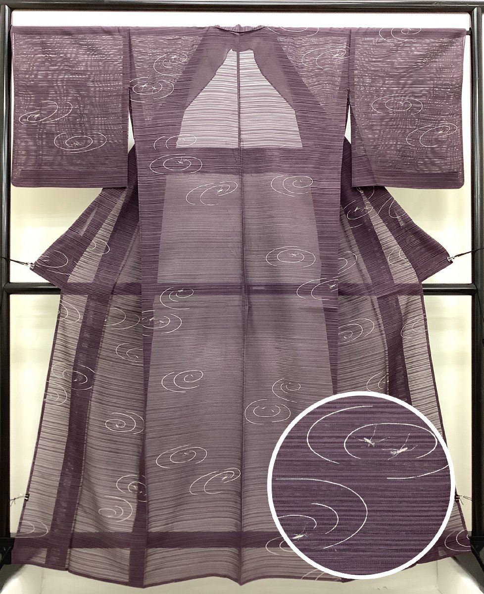 きものcocon★小紋★絽/夏着物/単衣/身丈162/裄68/正絹/紫系【4-27-3K-1262-i】 絽 小紋単衣 夏着物 [夏きもの] 小紋着物単品ダスティカラー 特選絽江戸小紋