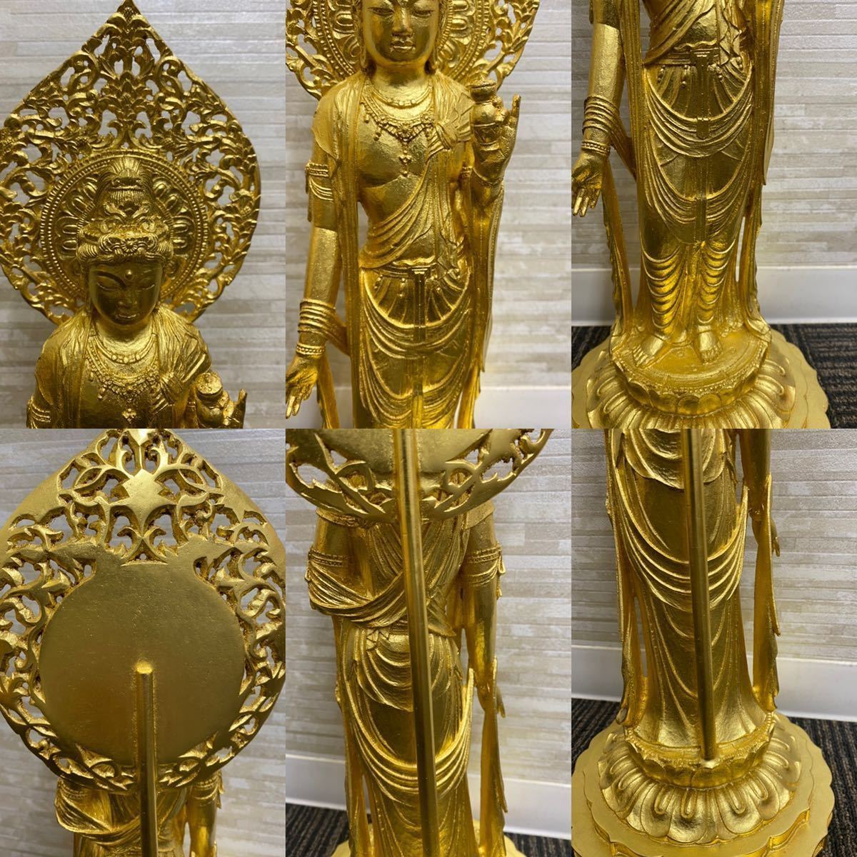 大仏師 【松久宗琳】作 貴重【瑠璃観音菩薩像】5.4kg 木箱付 銅製 金彩