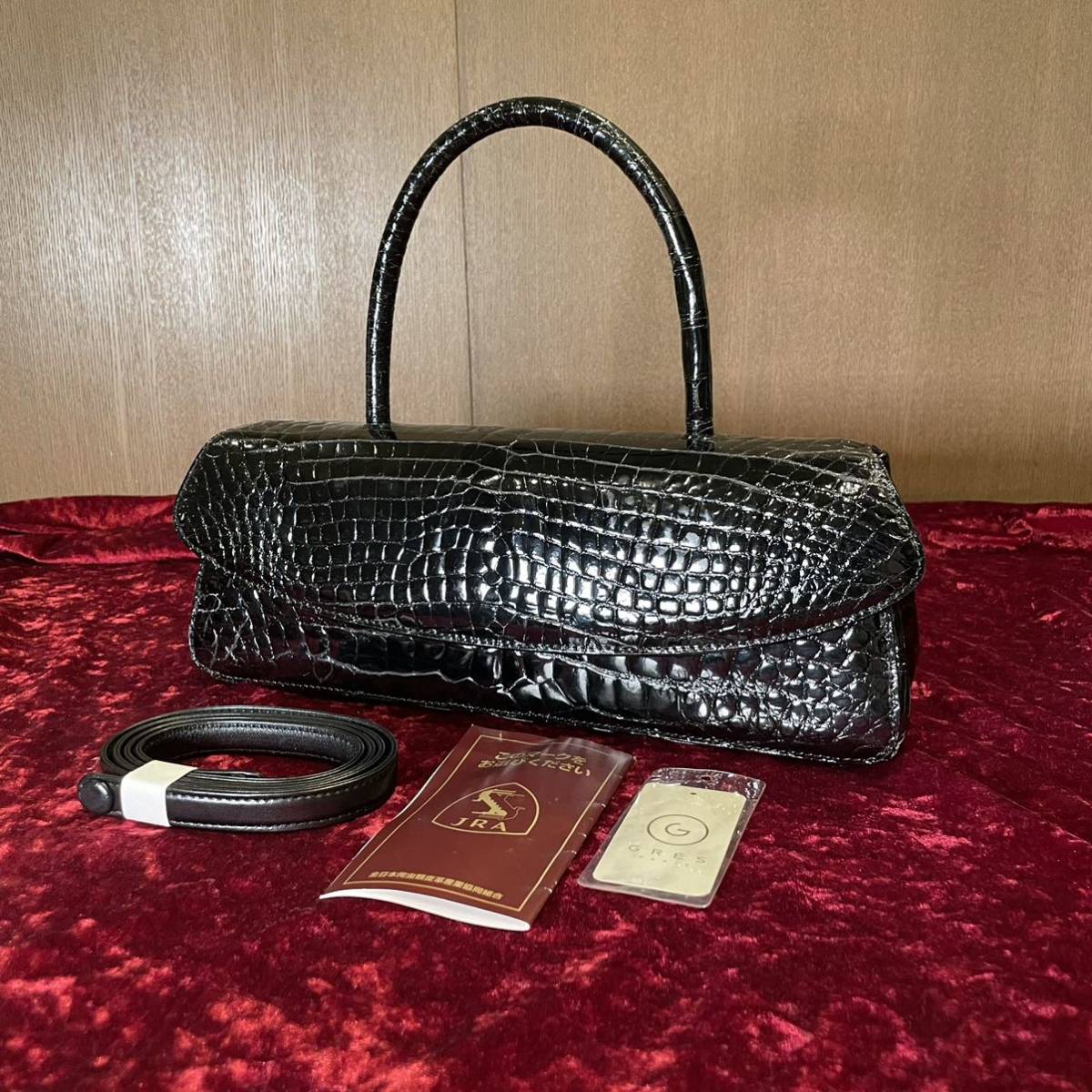 美品] GRES PARIS グレ ハンドバッグ JRA エキゾチックレザー シャーク 