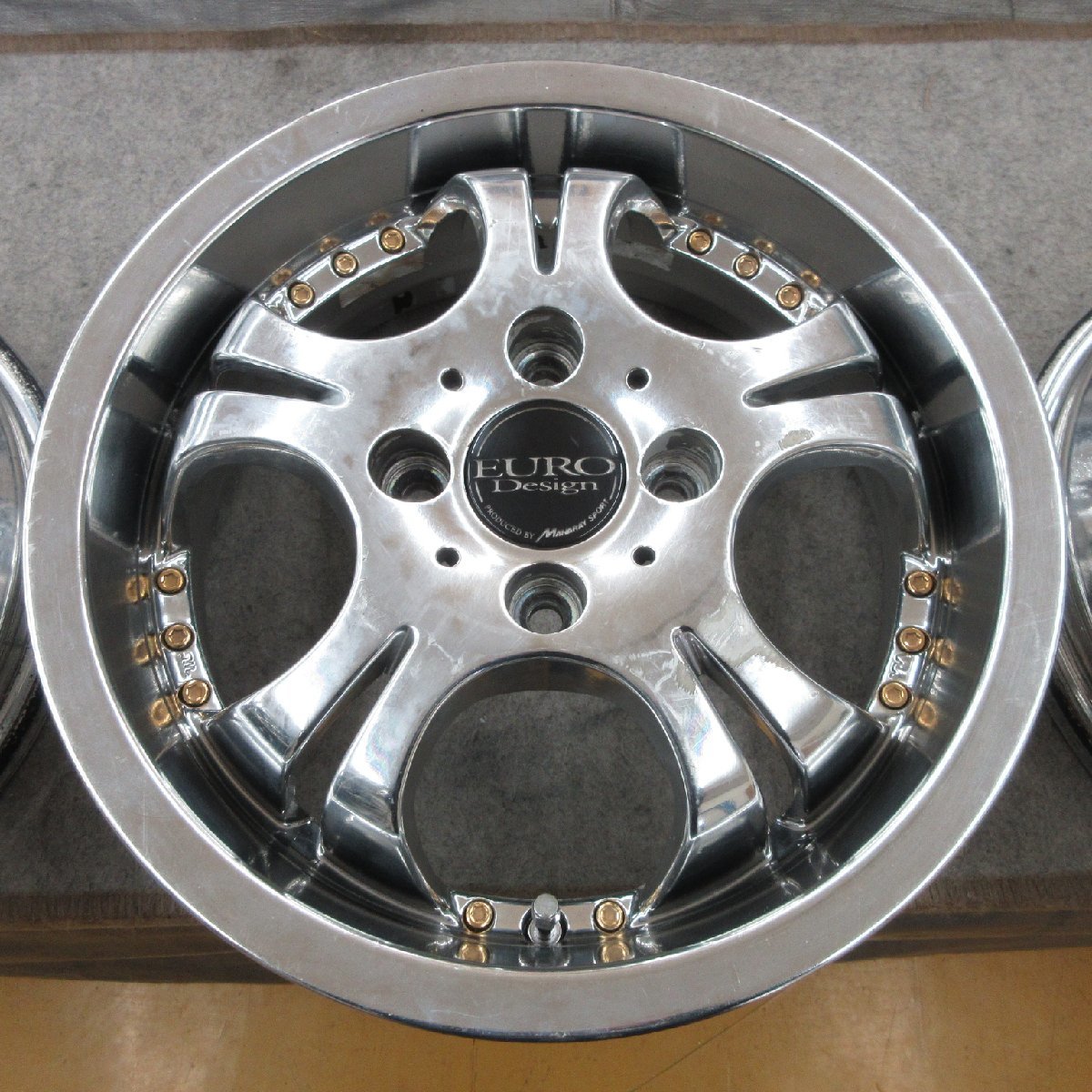 美品 ブラック＆メッキ 軽用 デザインホイール 14インチ 4H 4J ET45 4.5J