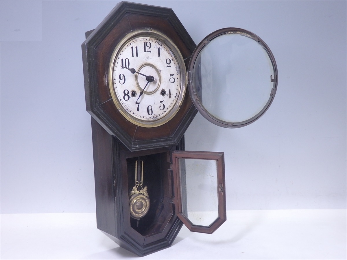 ○AICHIKEN CLOCK MAKERS 'UNION'S MARK 柱時計【八角尾長ゼンマイ式