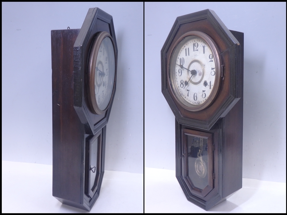 ○AICHIKEN CLOCK MAKERS 'UNION'S MARK 柱時計【八角尾長ゼンマイ式