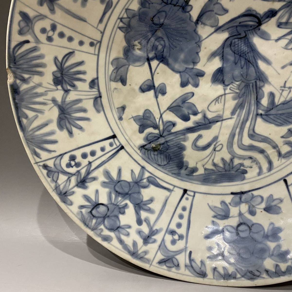 明末期　呉洲青花花鳥図大飾盤 中国美術 明代 呉洲青花花鳥紋盤 ＊明時代末期 呉洲赤絵皿＊明晩期伝世品 中国古美術