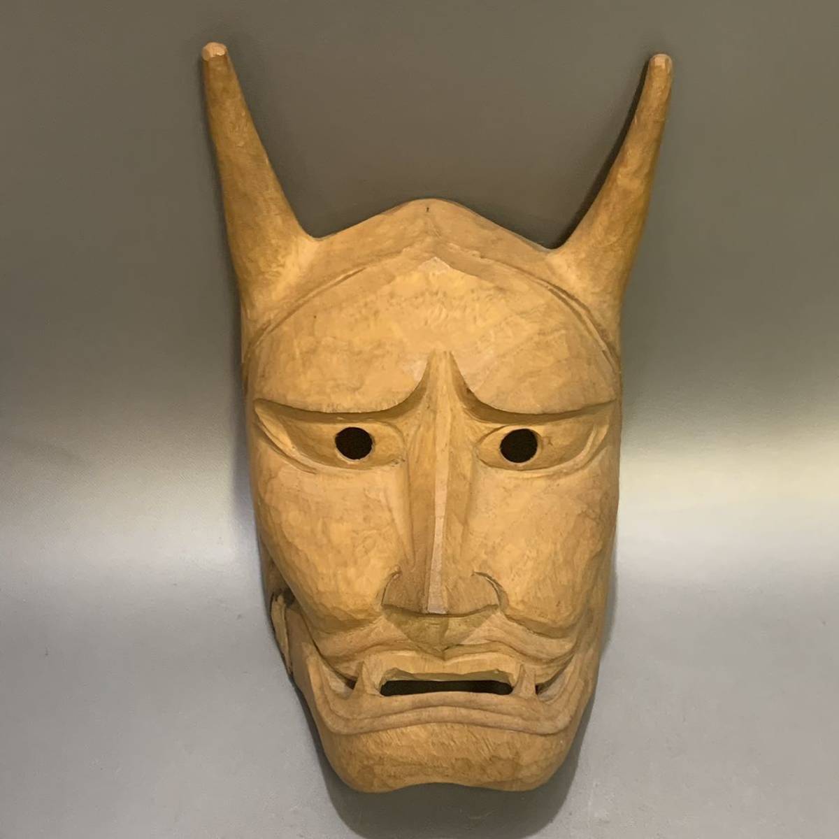 N) 般若面 木彫 木製 極上木目 魔除け 刳抜 能面 般若