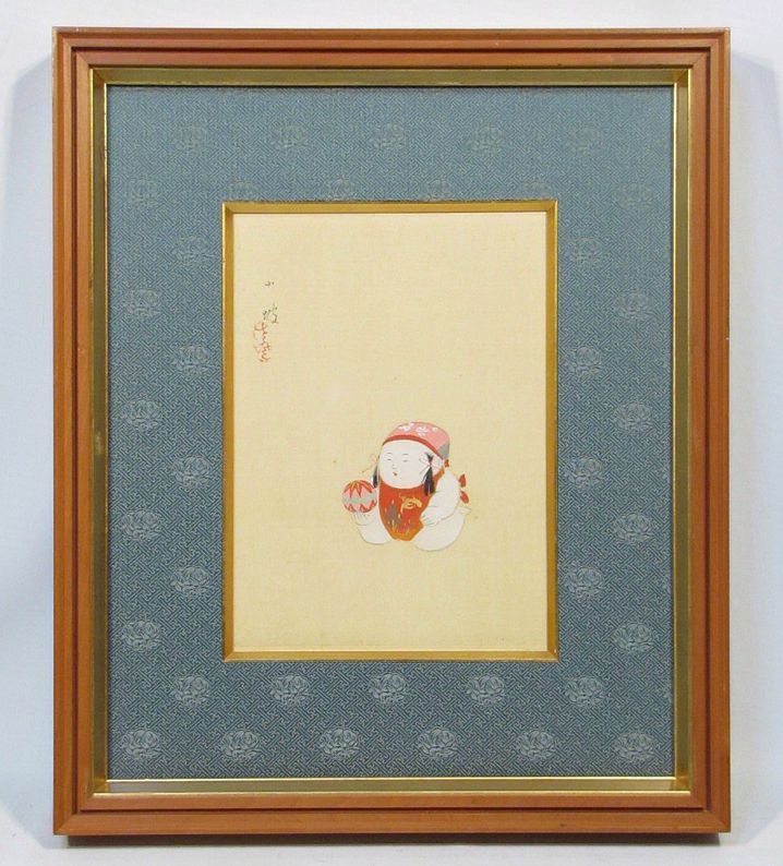 伊藤小坡 「御所人形(共板)」 額装3号 女流画家の感性が光る、