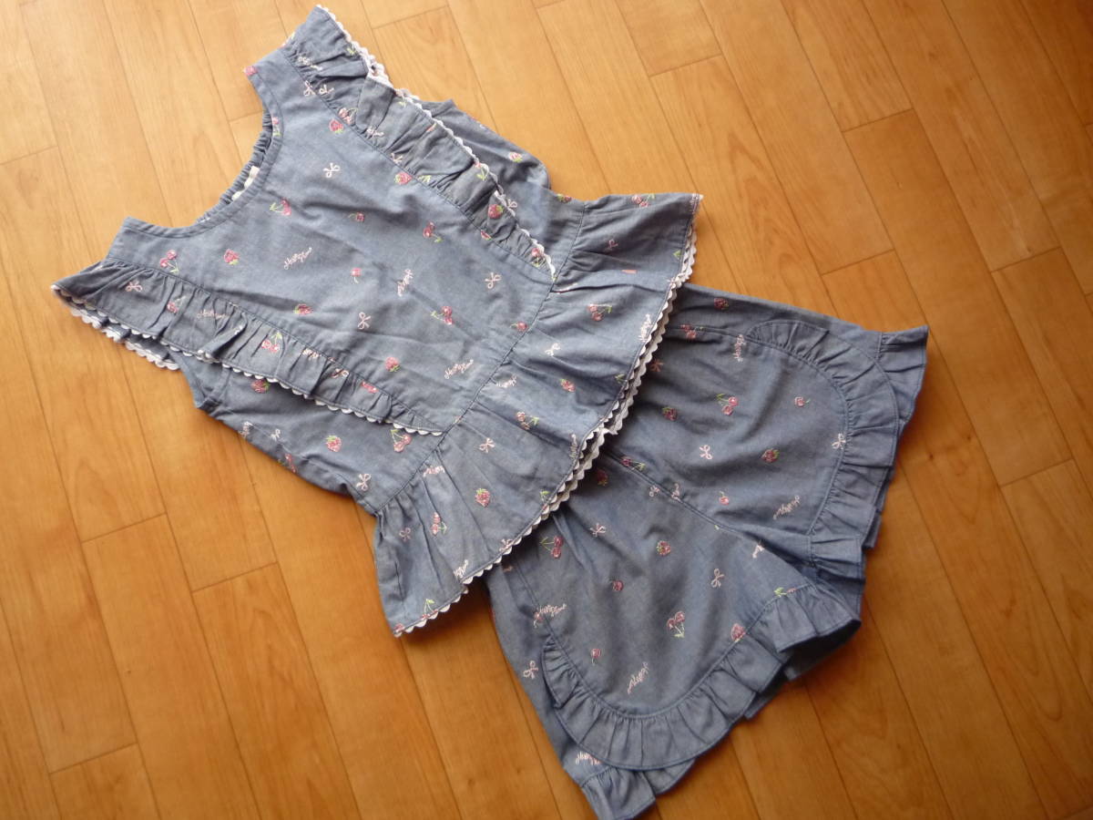 即決 メゾピアノ いちご＆さくらんぼ柄 フリルが可愛いセットアップ  