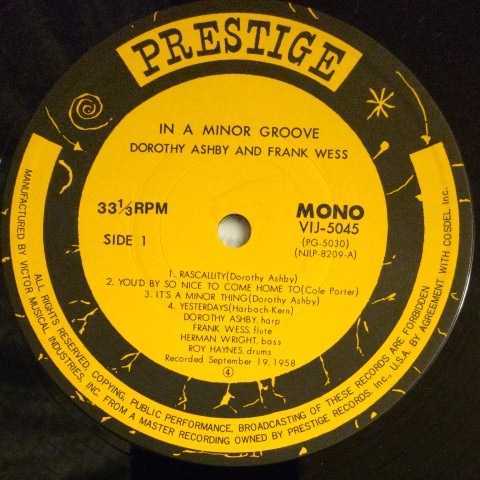 ギガレアオリジナルDorothy Ashby & Frank Wess Dorothy Ashby Frank In Minor Groove Wess A – & a Vinyl - And