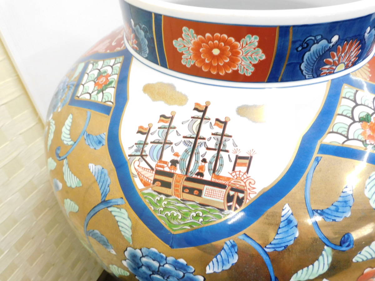 高級有田焼 金龍窯 博山作 特大 沈香壷120cm 飾壷染錦 御所車 花鳥文