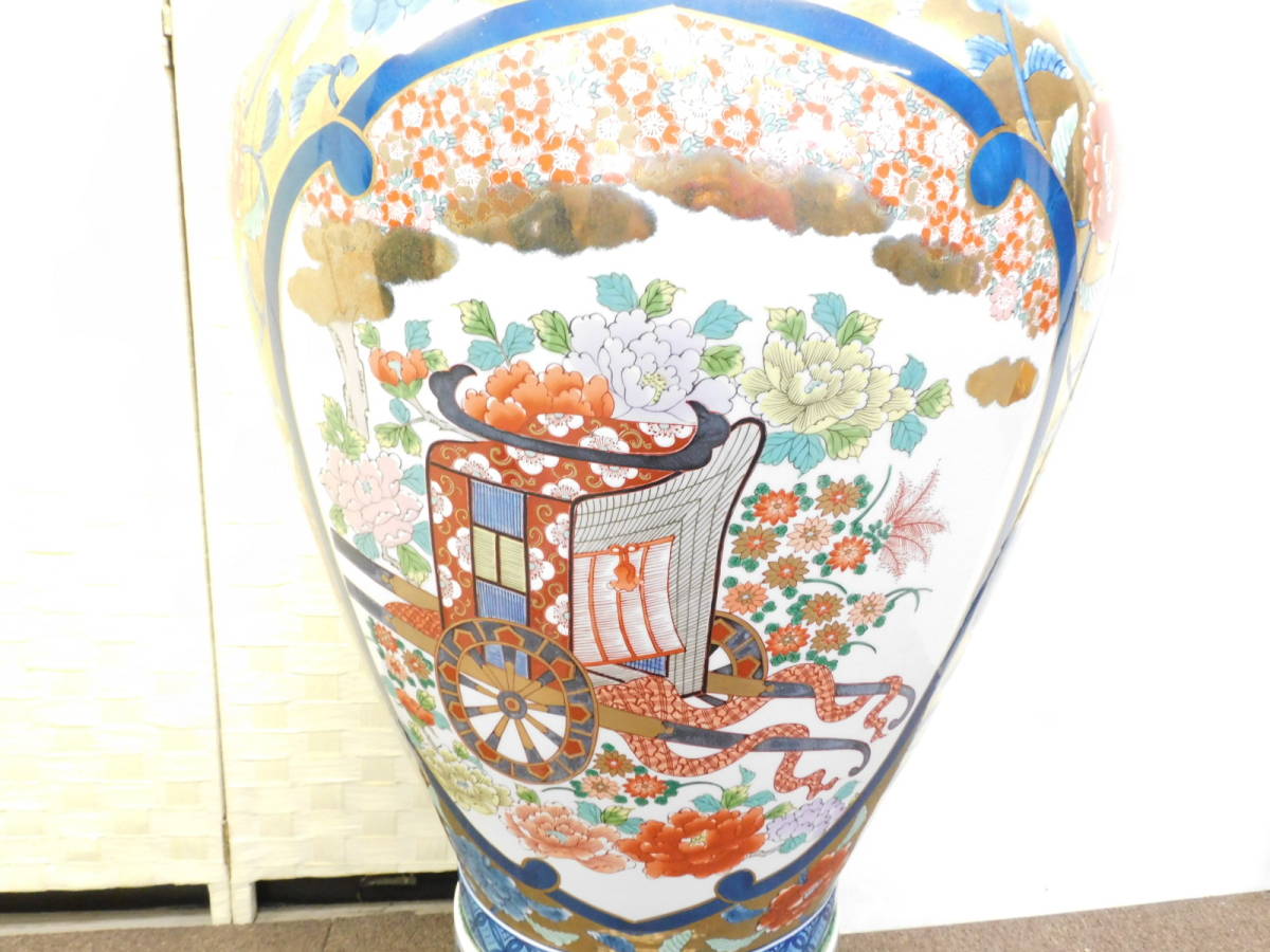 高級有田焼 金龍窯 博山作 特大 沈香壷120cm 飾壷染錦 御所車 花鳥文