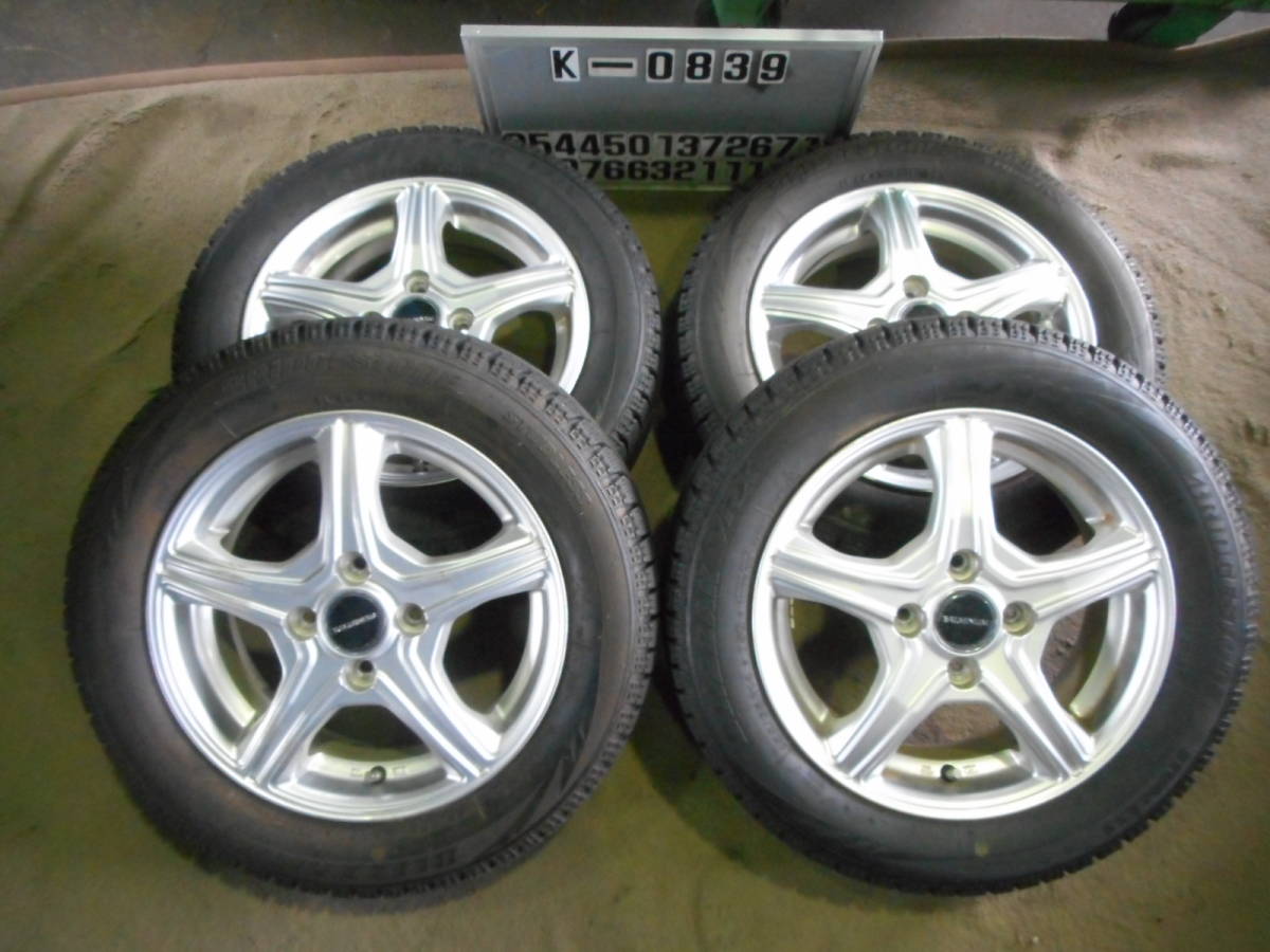 K-0839スタッドレス屋155/65R14アルミ付き４本（4.5J 100 4穴 +45)⑲　　本州送料込み