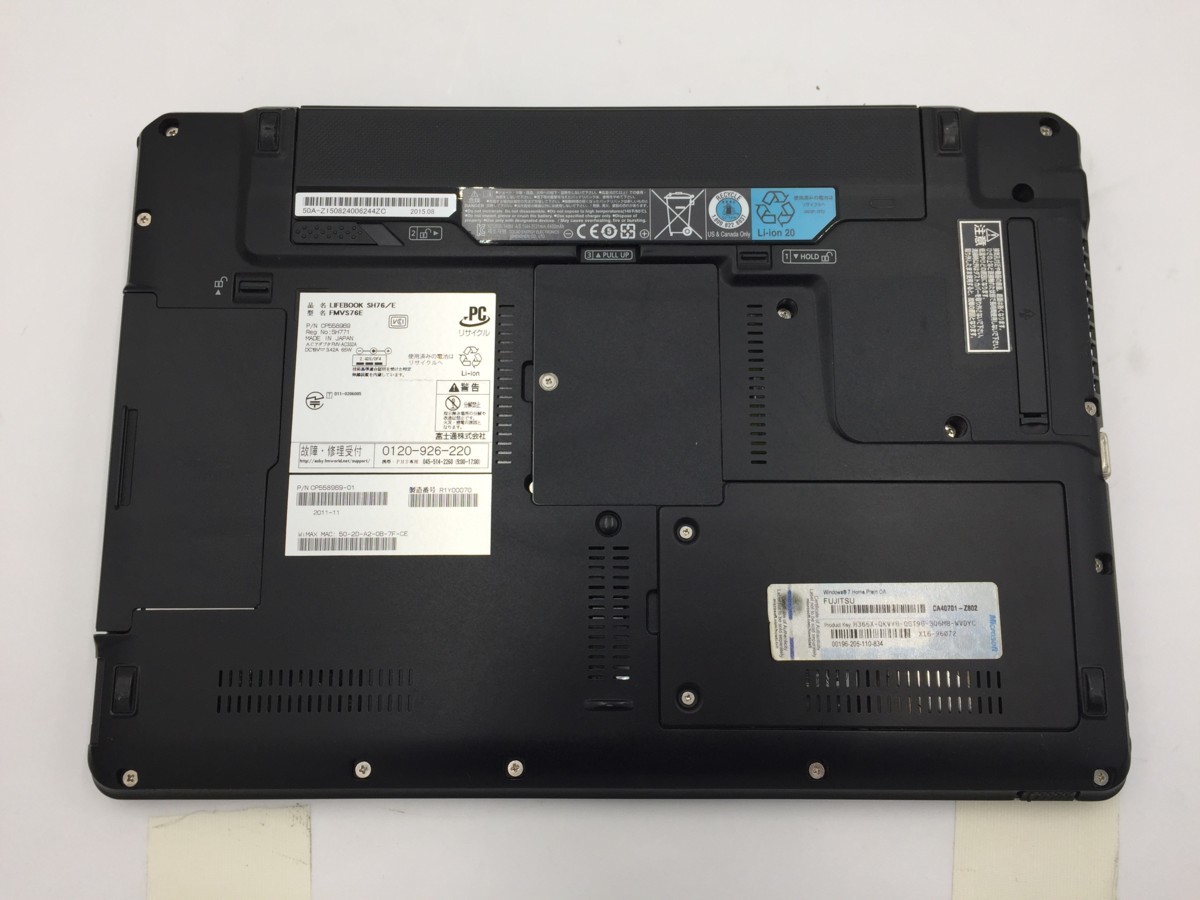 ♪▲【FUJITSU フジツウ】ノートPC/Core i5-2520M 第2世代/SSD 128GB FMVS76E Blanccoにて消去済 0511 22