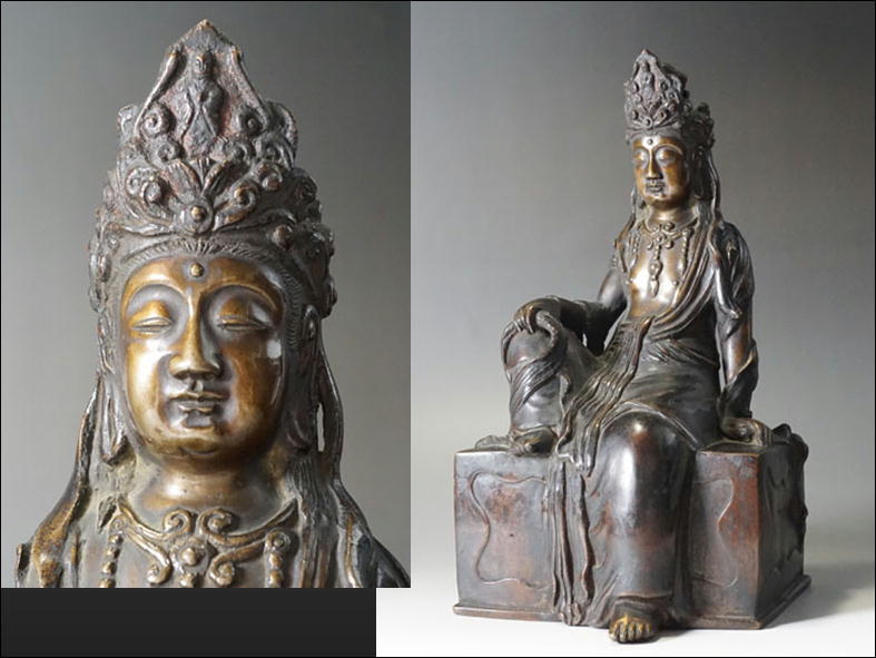 E841 仏教美術 金銅仏 自在観音菩薩坐像 高26.2cm 重量4.3kg 唐