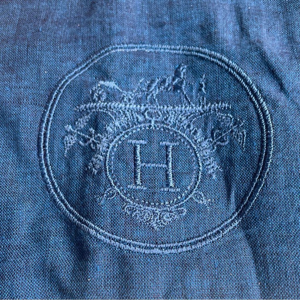 HERMES:エルメス》美品 春夏 高級リネン100％ BDシャツ(L-LL位)藍染め 
