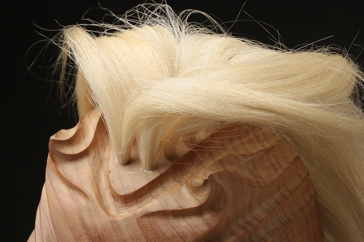 UR786 【中原恵峰 作】佐賀伝統工芸 木彫「浮立面」縦14.9cm 重760g 共