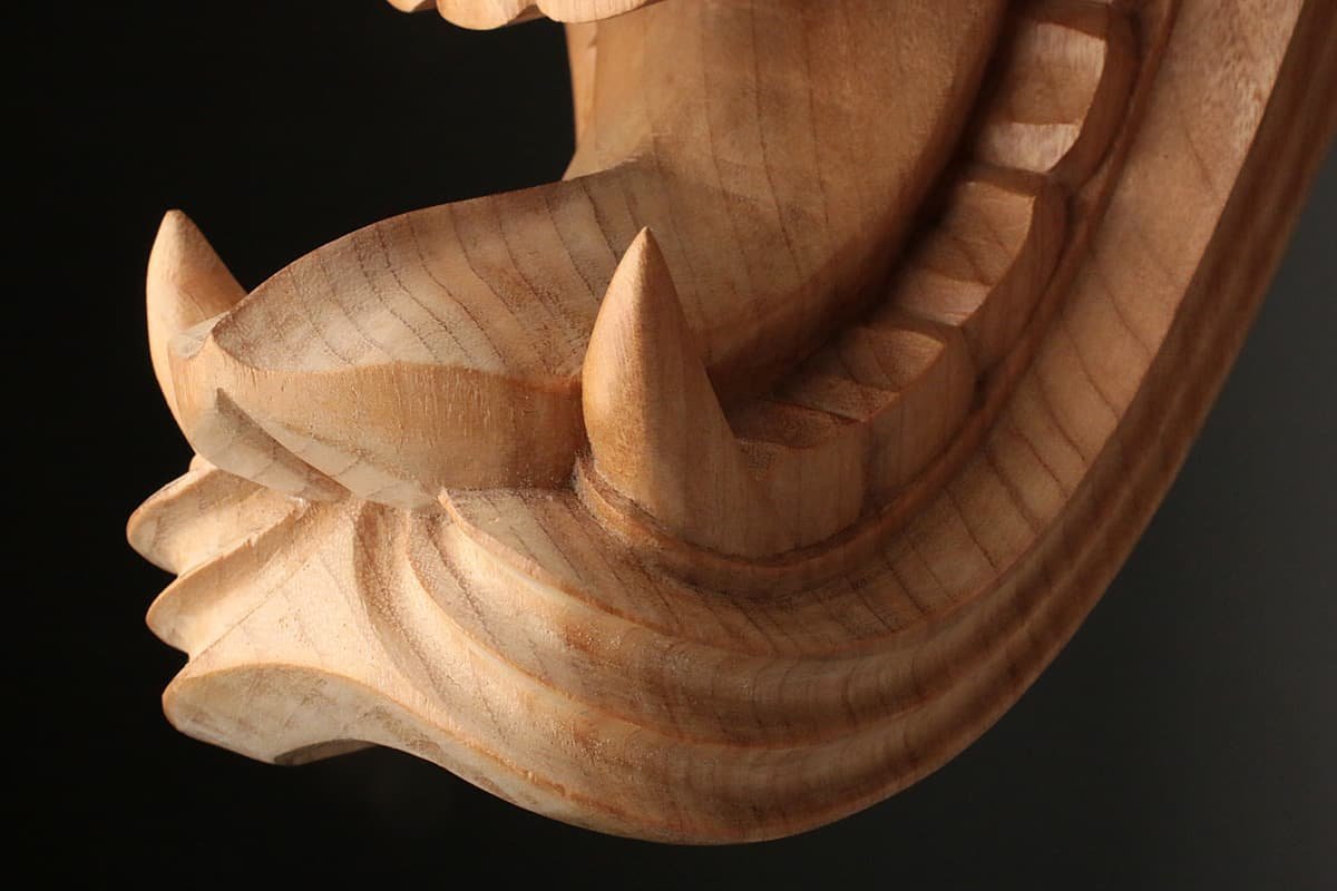 UR786 【中原恵峰 作】佐賀伝統工芸 木彫「浮立面」縦14.9cm 重760g 共