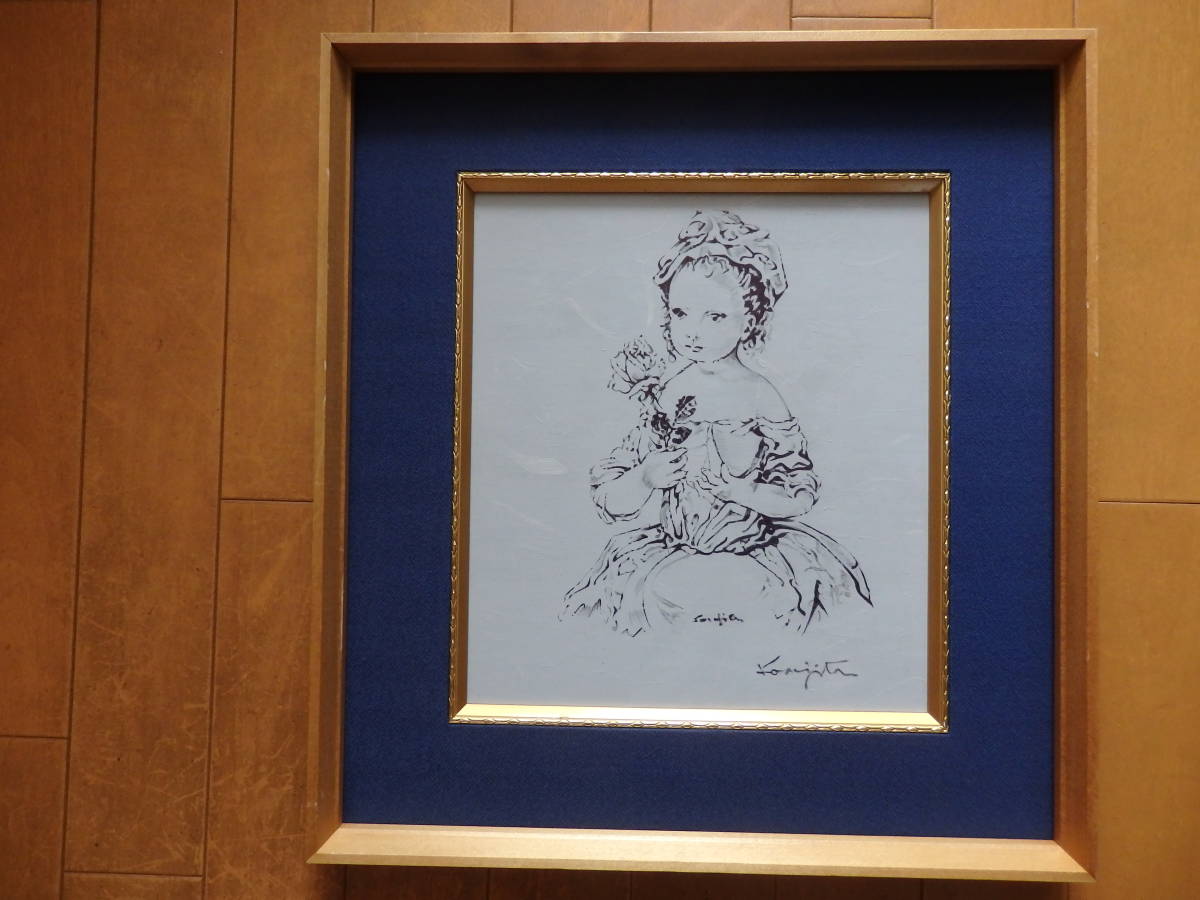 藤田嗣治 肉筆保証 バラを持つ少女 色紙 藤田嗣治 | - 東京・銀座 絵画など
