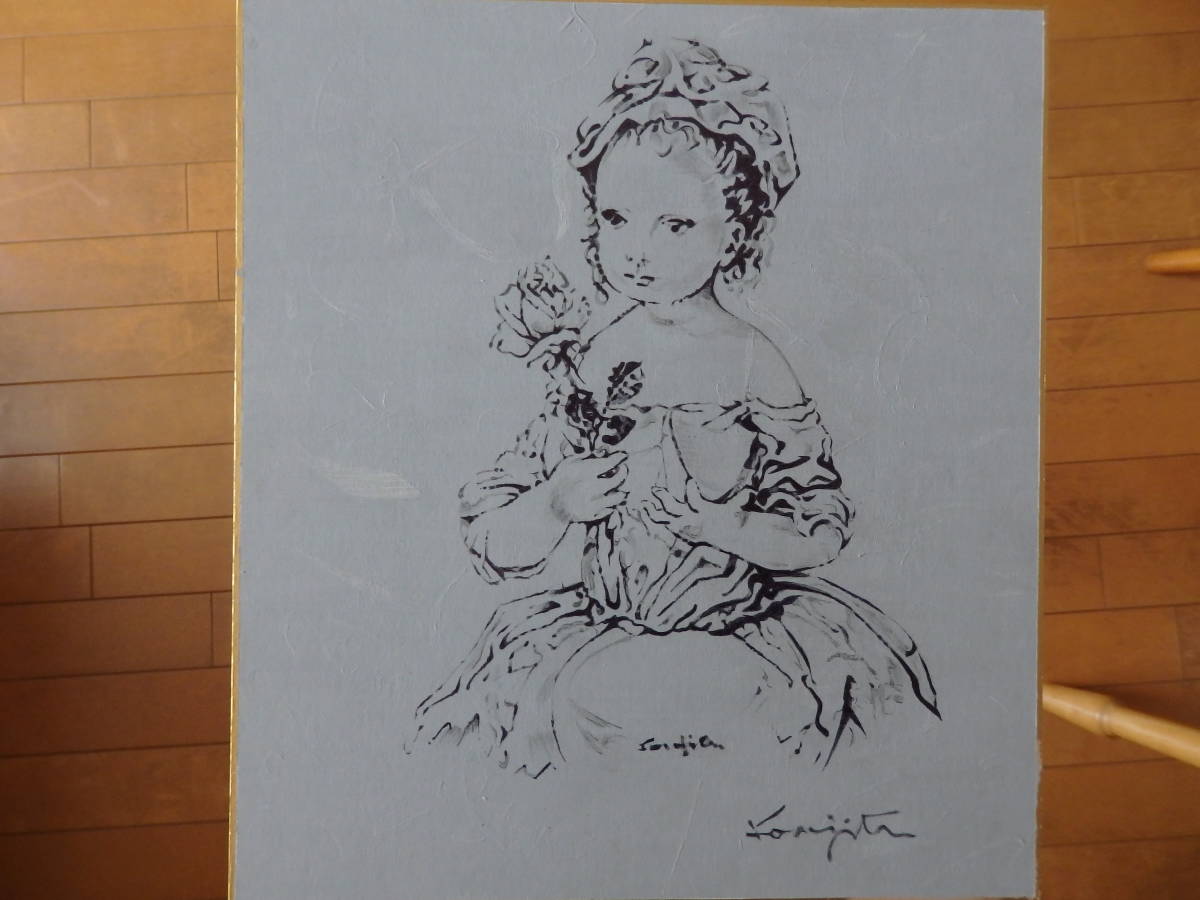 藤田嗣治 肉筆保証 バラを持つ少女 色紙 藤田嗣治 | - 東京・銀座 絵画など