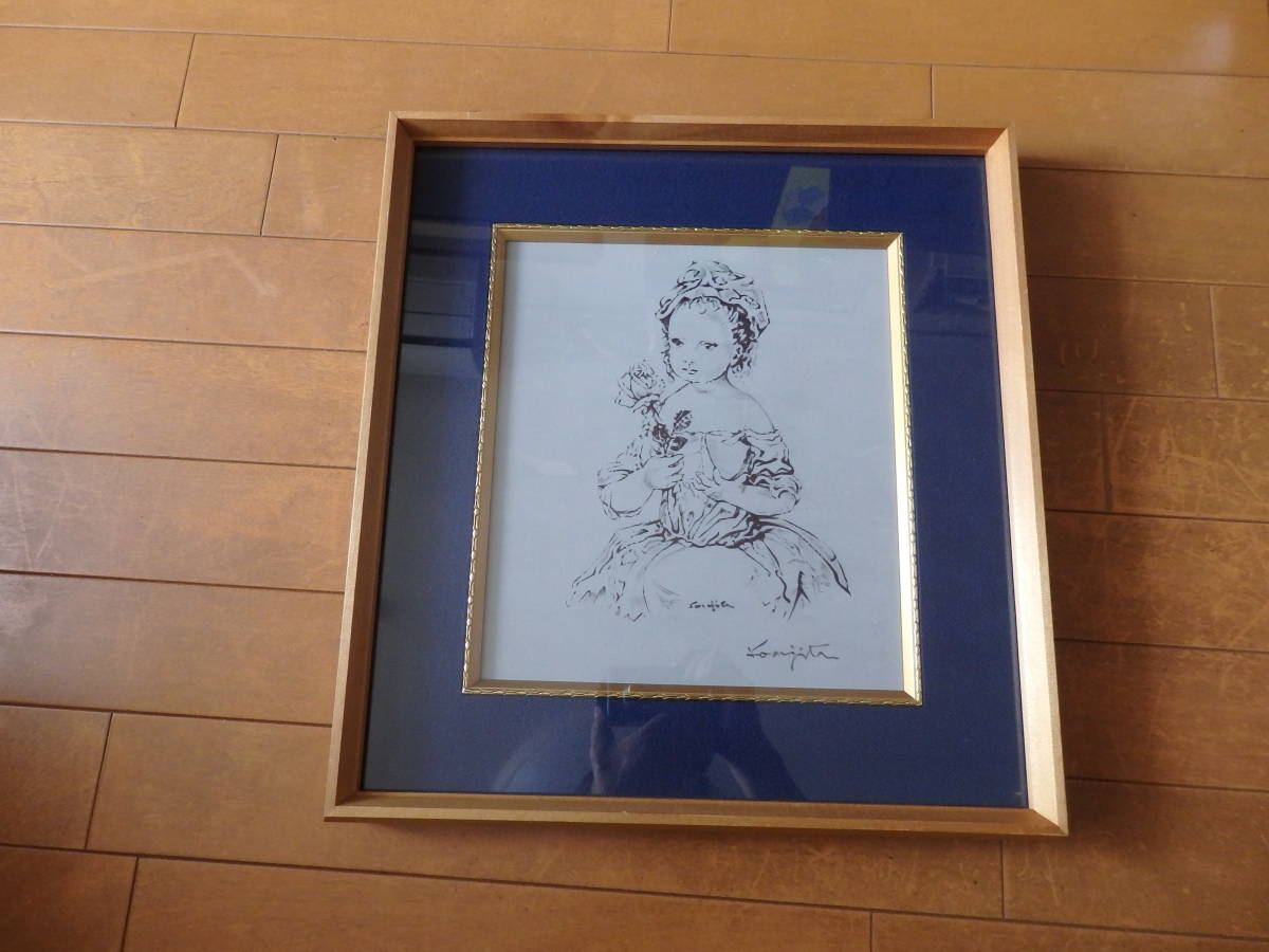 藤田嗣治 肉筆保証 バラを持つ少女 色紙 藤田嗣治 | - 東京・銀座 絵画など