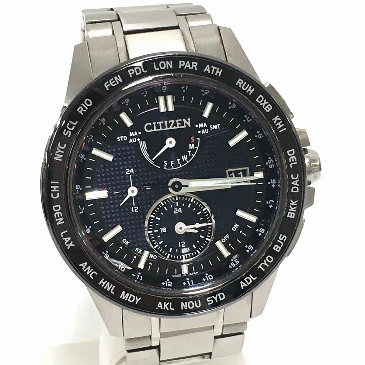 【中古】CITIZEN ATTESA 腕時計 AT9044-51E エコドライブ ダブルダイレクトフライト 多針 アナログ デイト チタン 黒 アテッサ 0140