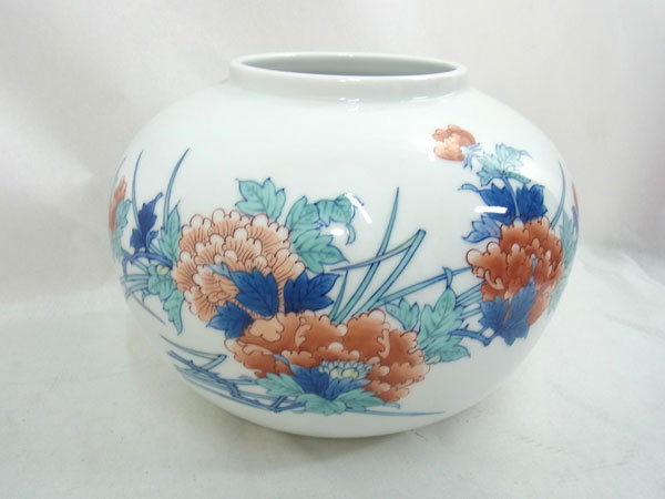 鍋島焼 花瓶 魯山 陶磁器 色絵 白磁 花器 伊万里 有田 日本 焼物 中古