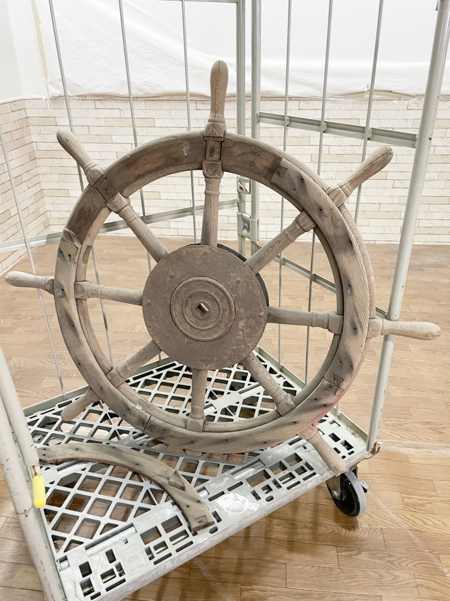 木製 船の舵 木製ラット 中古操舵輪 船のハンドル 梶 オブジェ 