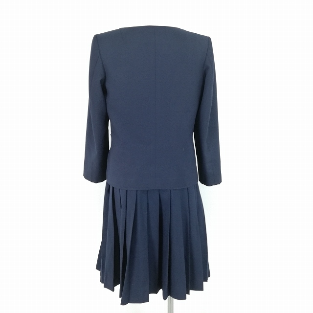 1円 イートン スカート 紐タイ 等 上下4点セット 冬物 長袖 女子 学生服 中学 高校 紺 制服 中古 ランクC EY7036_2