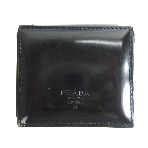 プラダ PRADA 小銭入れ FW0810 ラウンドファスナー ファッション プラダ PRADA パテントレザー 小銭入れ コインケース エンボスロゴ 黒 ブラック ☆AA★ メンズ／レディース／ユニセックス