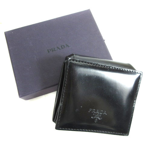 プラダ PRADA 小銭入れ FW0810 ラウンドファスナー ファッション プラダ PRADA パテントレザー 小銭入れ コインケース エンボスロゴ 黒 ブラック ☆AA★ メンズ／レディース／ユニセックス