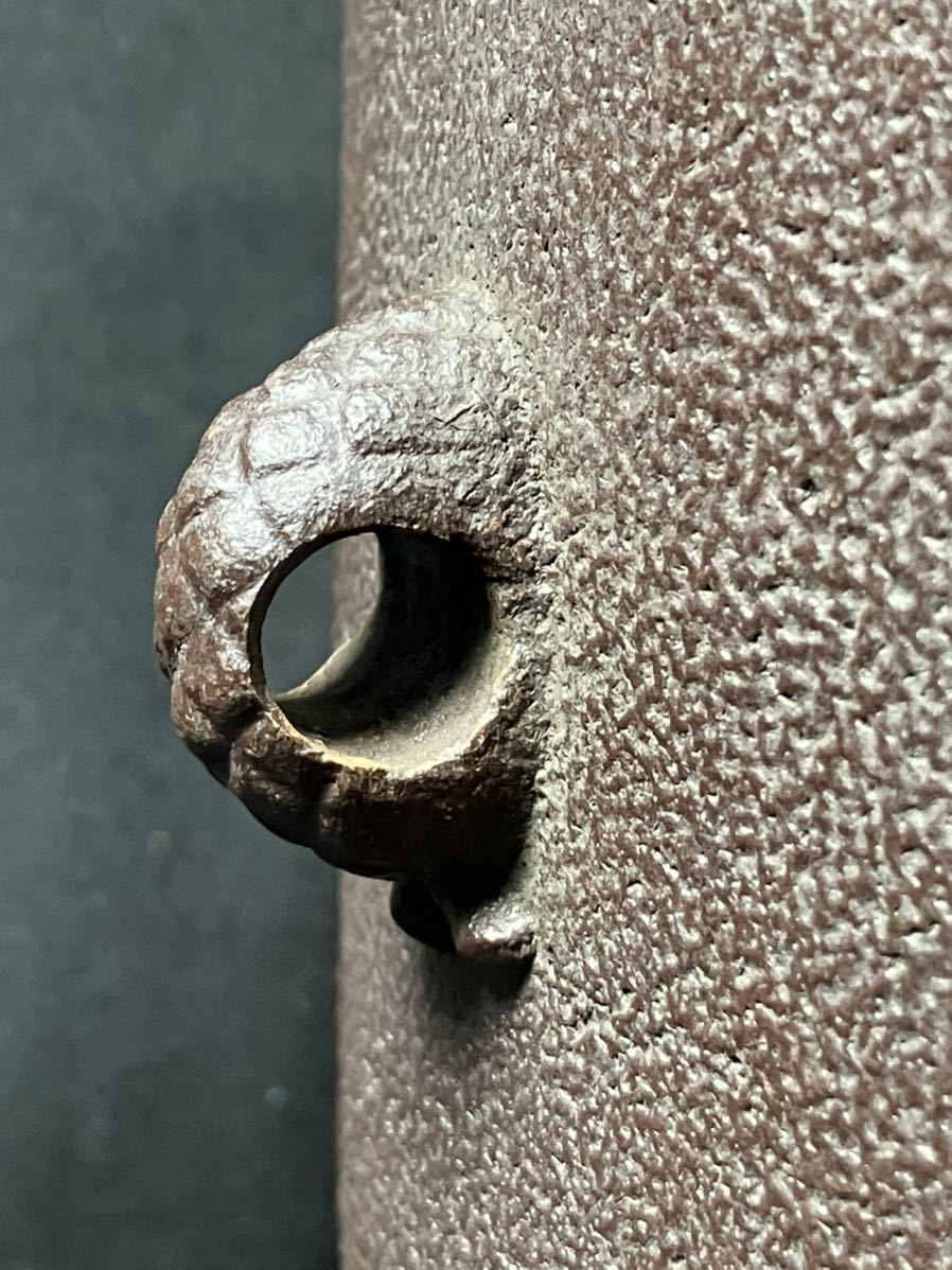 唐松 地紋 筒釜 釜師 佐藤清光作 YY2710 1点 鉄製 金属工芸品 茶釜