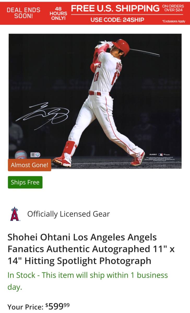 大谷翔平サインフォト fanatics 11×14サイズ mlb公式ホログラム