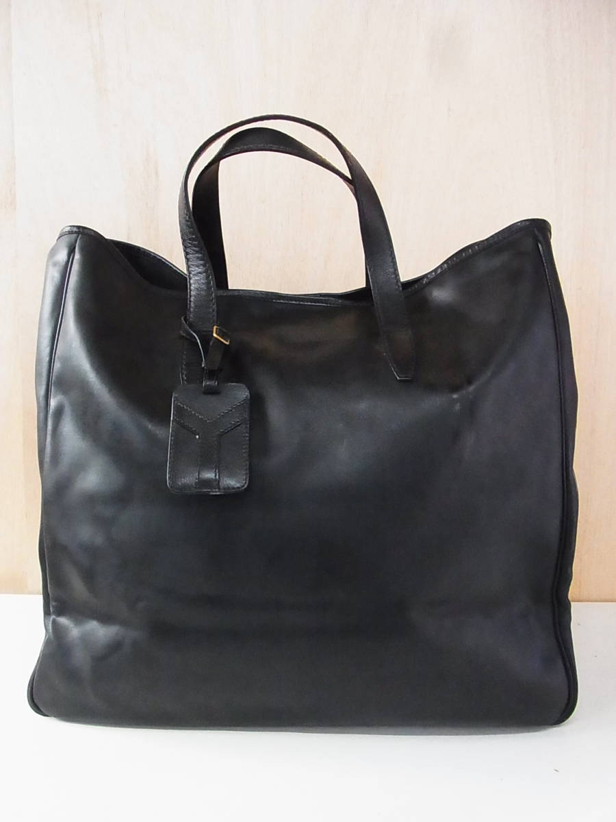 TS YSL YVES SAINTLAURENT イヴサンローラン リヴゴーシュ 大き目 PVCｘレザー トートバッグ 鞄 黒