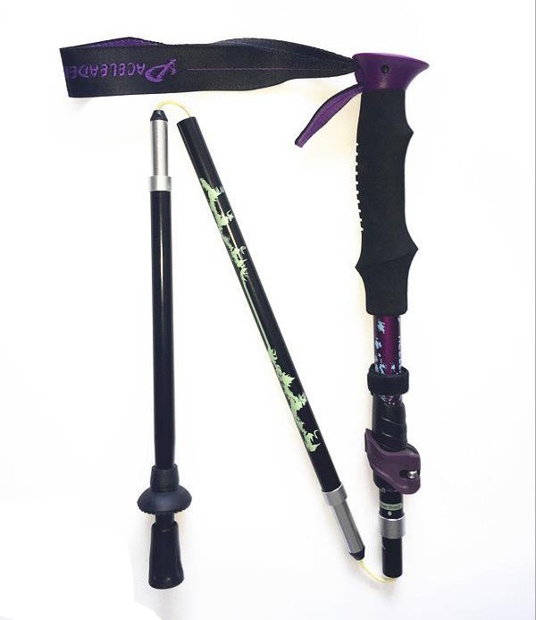 E027d◎アルミニウム製登山用トレッキングポール ウォーキングステッキストック 折りたたみ式280g 125cm登山杖2本【送料800】