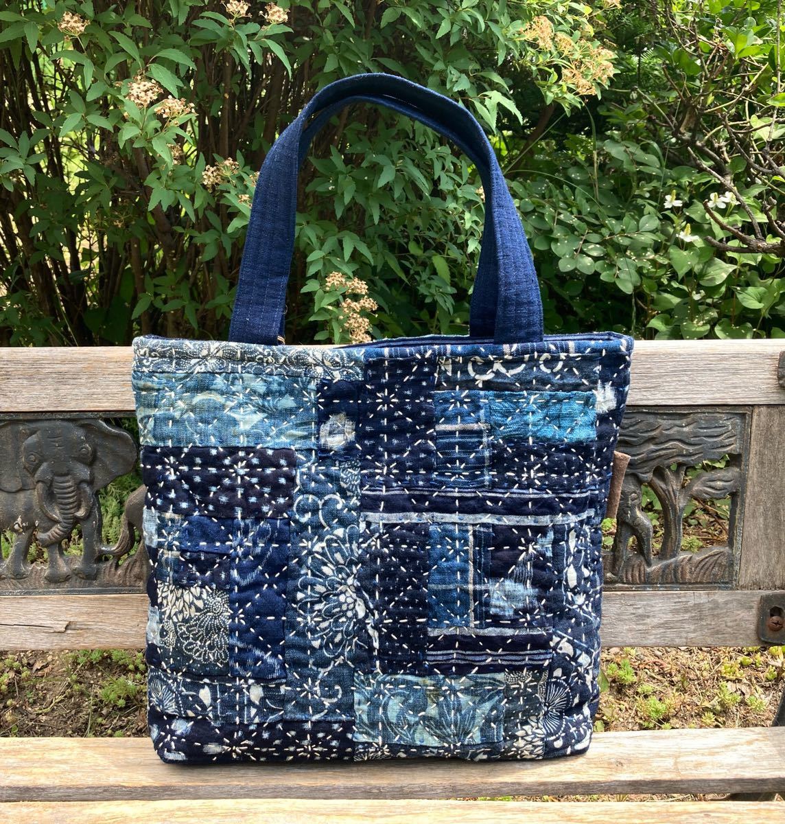 chibisix○○ハンドメイド 古布 バッグ○○藍染め 型染め 刺し子