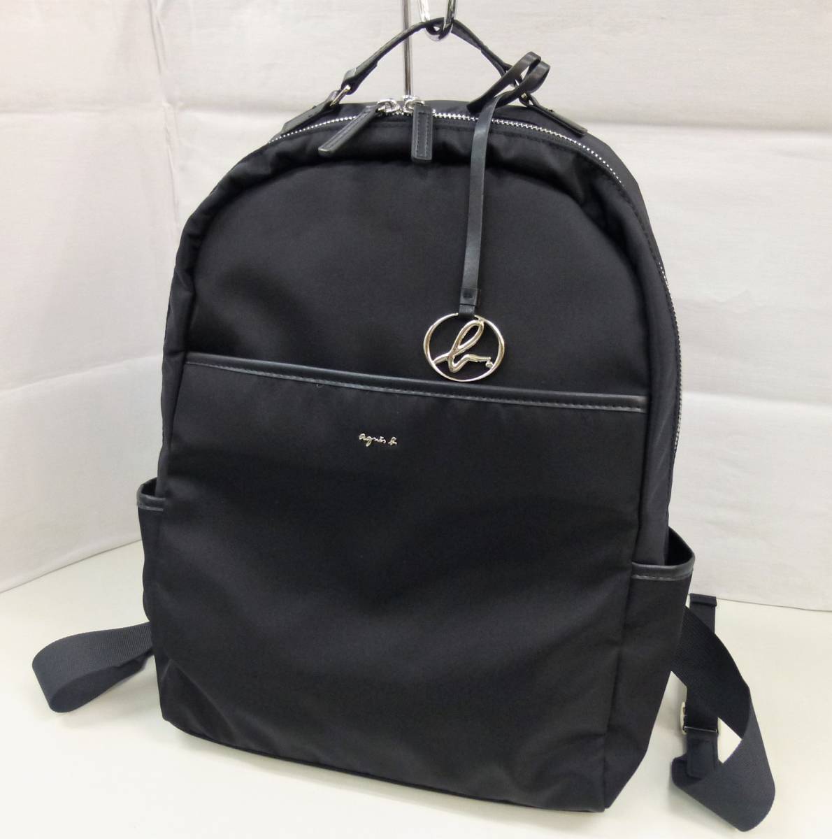 美品)アニエスベー リュック バックパック チャーム付 ブラック 極美品