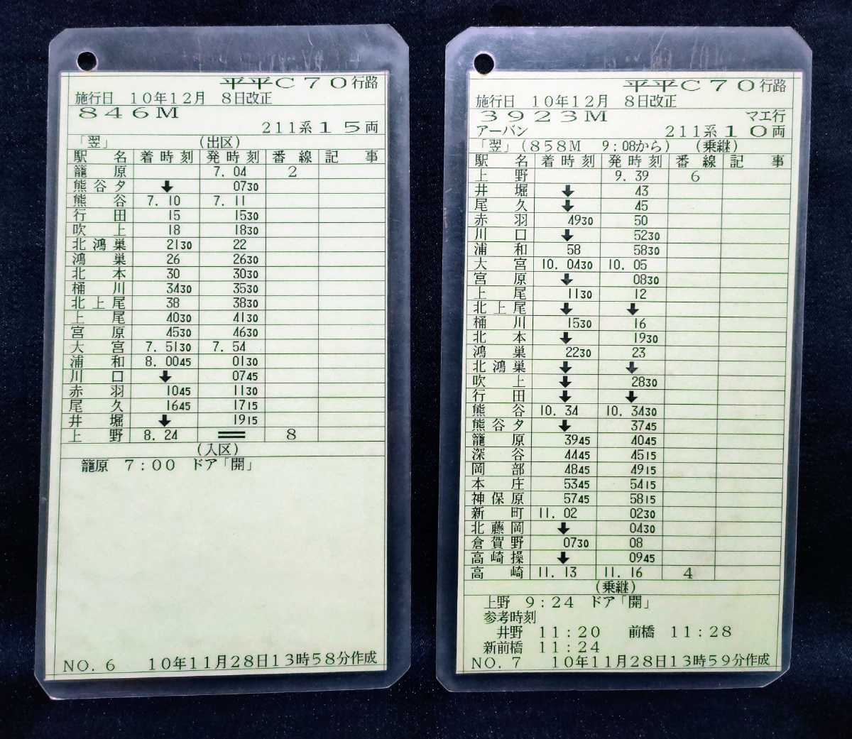 JR東日本高崎車掌区の車掌用時刻表（スタフ）4枚セット 平平C70