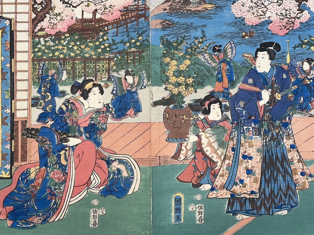 hana_desu15 四季詠春の楽 三枚続 国輝 Kuniteru 嘉永6年(1853)本物