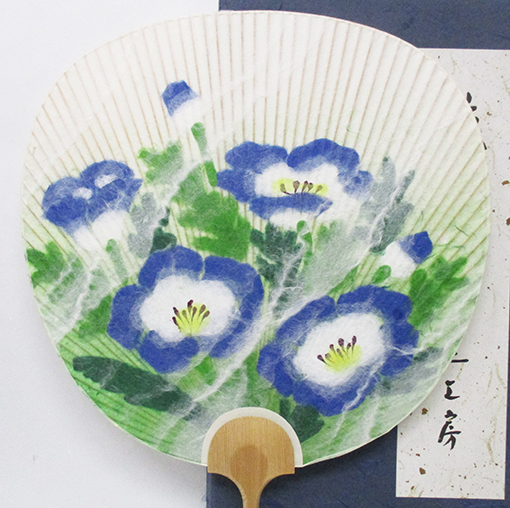 「華」山内一生工房　小原工芸品 山内一生工房『涼』小原和紙工芸、団扇 箱、パンフレット付き 朝顔