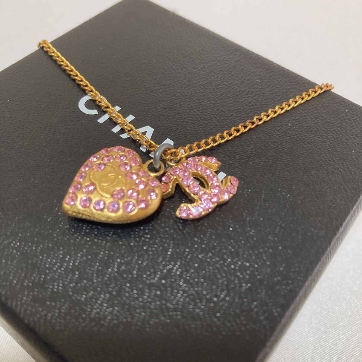 CHANEL シャネル 02P ココマーク ハート ピンクストーン ネックレス 